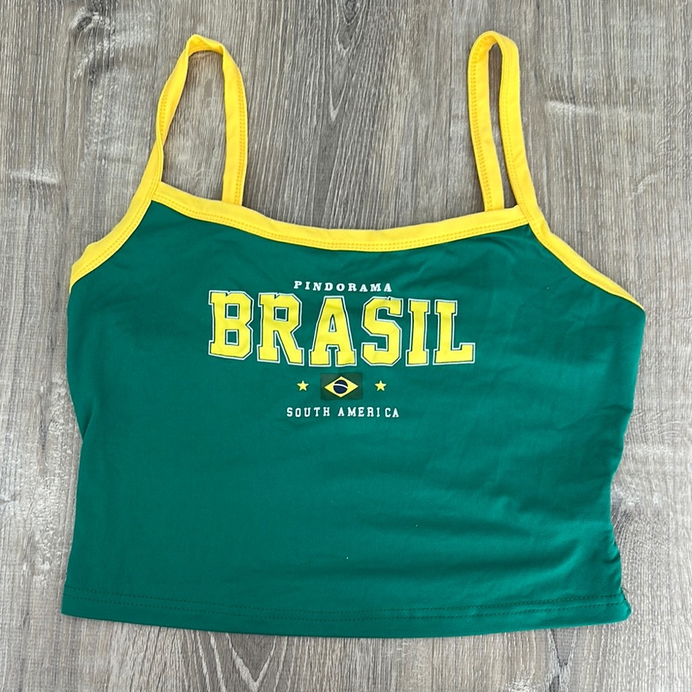 SHEIN Green and Yellow Brasil Tank Top